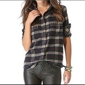 Lovers + Friends plaid flannel shirt with rivets on each pocket